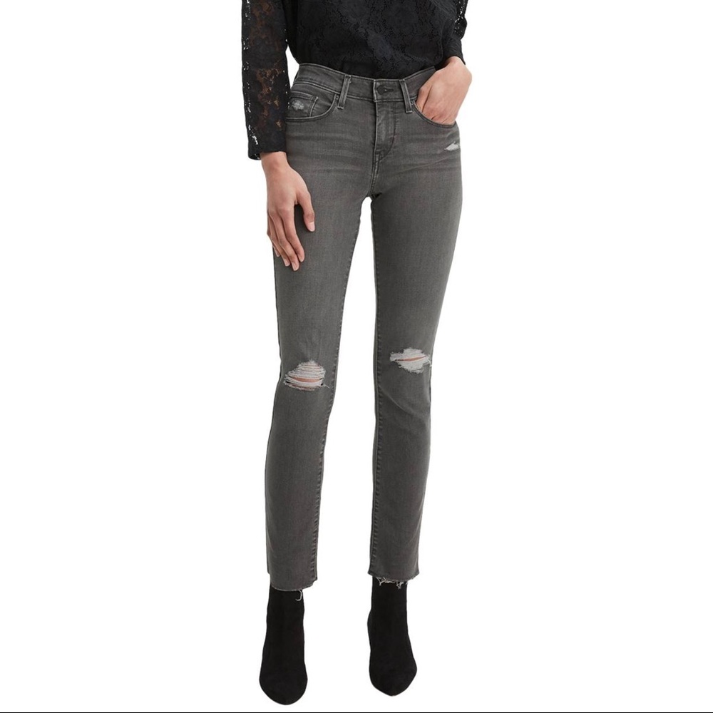 Levi’s Classic Mid-Rise Distressed Skinny Jeans After The Storm Black Fade NEW